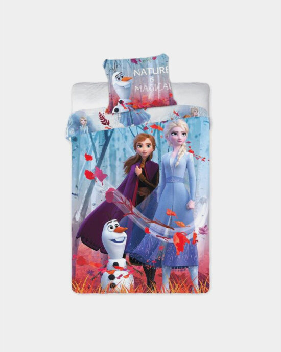 Frozeni tavamoodus laste voodipesukomplekt „Printsessid Elsa ja Anna koos Olafiga 01